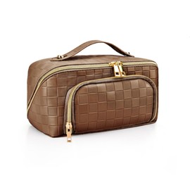 Lidxfeo Cosmetic Organiser Toiletry Bag with Zip, Makeup Bag, Large Capacity, Portable Cosmetic Bag, Women's Makeup Bag, Aesthetic, Suitable as a Gift for Girls and Mothers, brown, Modern