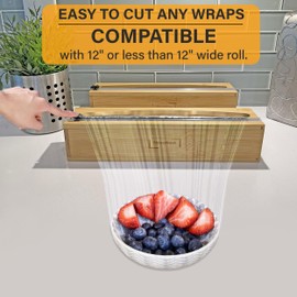 NovaNest Wrap Organizer Dispenser with Cutter, (2 Piece Set), Fits 12" Rolls, Plastic Wrap, Aluminum Foil, Wax Paper, Saran Wrap, Cling Wrap Holder for Kitchen Storage, Mountable, Bamboo