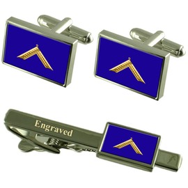 Masonic Worshipful master Cufflinks - Engraved Tie Clip Gift Set