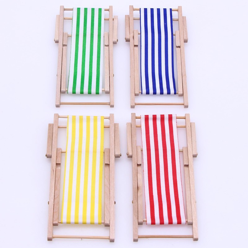 Decorative Deck Chair, Miniature Beach Chair, Set of 4, Wooden