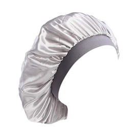 Fxhixiy Soft Satin Sleeping Cap Salon Bonnet Wide Band Silk Night Sleep Hat Hair Loss Cap for Women (Silver)