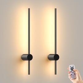 JOFIOS Battery Operated Wall Sconces Set of 2,10000mAh Rechargeable Wireless Sconces with Remote Control,Dimmable Wall Lamps with 7 Colors,23.6 Inch Modern Black Wall Lights for Bedroom, Living Room
