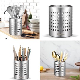 KSENDALO Small Stainless Steel Utensil Holder, SUS304 Silverware Utensil Drying Rack, Utility Sturdy Home Kitchen Daily Use Utensil Drainer for Countertop, Silver (5.32inch Tall)