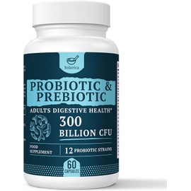 300 Billion CFU Probiotics for Digestive Gut & Immune Health, Advanced Strength Probiotics with 12 Diverse Strains + 3 Prebiotics for Women & Men