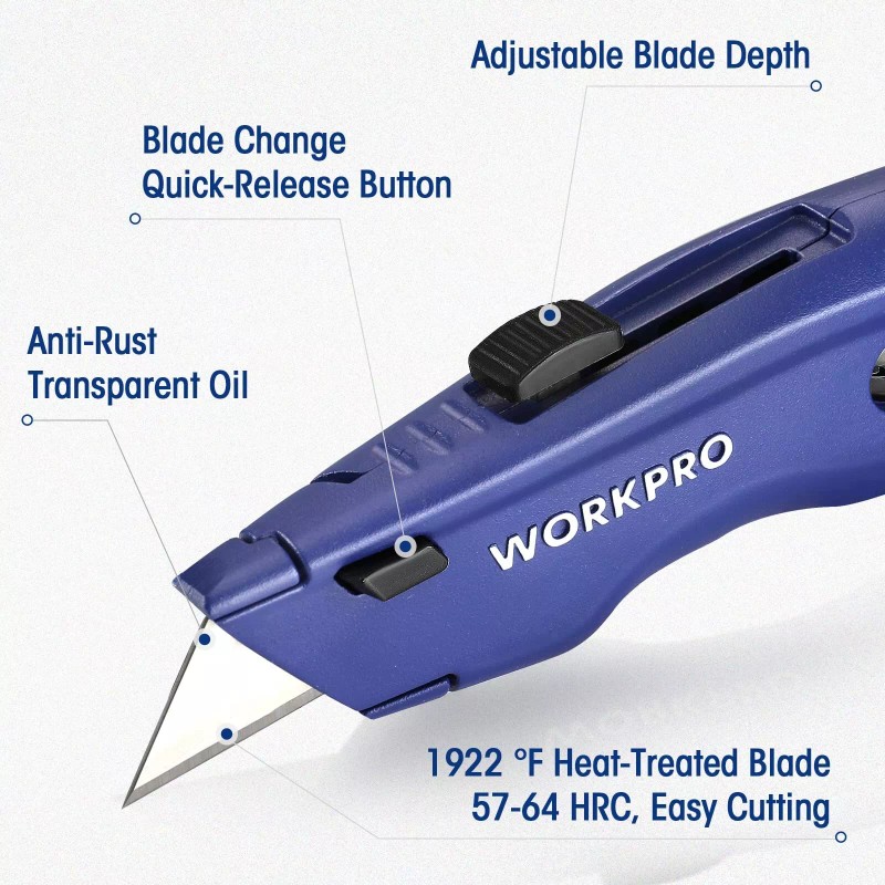 WORKPRO 2PCS Premium Utility Knife Retractable Heavy Duty Box Cutter