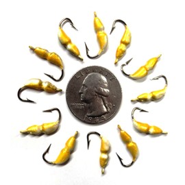 Jon's Ice Jigs - Custom Ant Style - 12 Pack - Size 8 Hook - Monkey Puke Color (Mustard Yellow) - #JIJ24