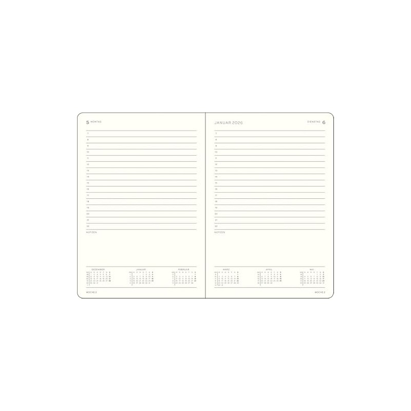 LEUCHTTURM1917 372591 Tageskalender Medium (A5) 2026, 12 Monate, Schwarz, Deutsch