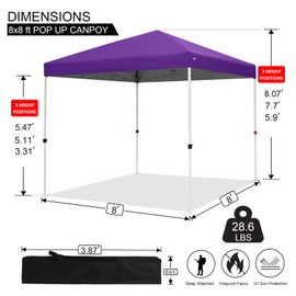 Northroad 8X8 FT Pop Up Canopy, Outdoor Instant Canopy Tent w/Carrying Bag, Portable Gazebo Shelter for Wedding Party,Commercial Event,Patio,Garden,Beach -Purple