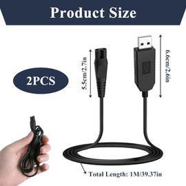 2 Pcs 15V Shaver Charger Compatible with Series 3000 5000 7000 9000 One Blade QP6651 QP6650 QP6520 QP6510 QP6620 Beard Trimmers, USB Charging Cord for HQ8505 Fast Charge Replacement Power Lead