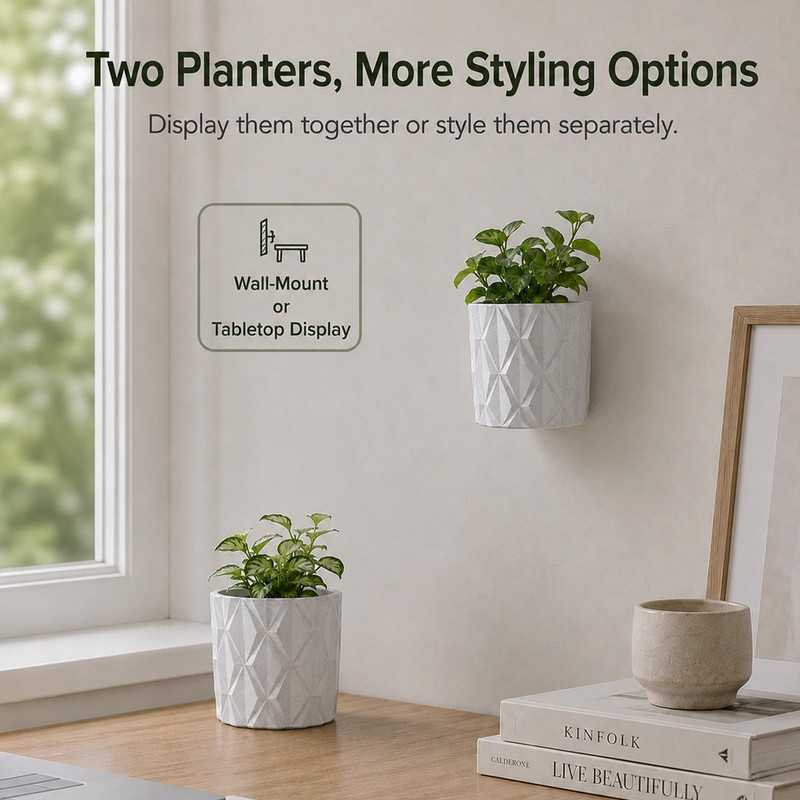 2PCS 3D Printed Wall-Mounted Flower Pot - Marble-Patterned Indoor Planter