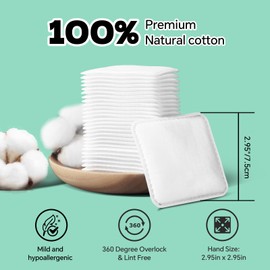 Large Square Cotton Pads, 80 Count, Lint-Free, Ultra-Soft, Rounded Corners, Multi-Layer, for Makeup Removal, Toner, Facial Cleansing, Boxed