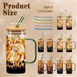 Singhoow 10 Pcs Employee Appreciation Gift 13.5 Oz Thank You Glass Cup Thank You for Being Awesome Tumbler with Handle Lid Straw Drinking Glass for Team Women Coworker Nurse Teacher (Awesome Style)