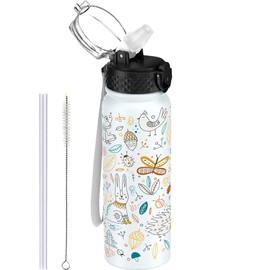 GOPPUS 600ml/20oz Stainless Water Bottle with Straw Double Wall Insulated Bottles with Strap Reusable Vacuum Thermal Flask Leakproof Keep Cold Drinks Bottles with Flip Top Lid for Men Women BPA Free