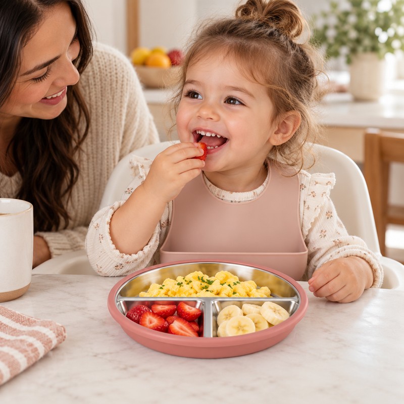 3-Pack Stainless Steel Divided Suction Plates for Kids – 3-Section