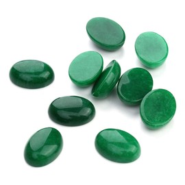 10pcs Green Jade Oval Cabochons Stone Jewelry Round Flat-Back Design No Hole Beads Half Round Charms for Jewelry Making (18x25mm)