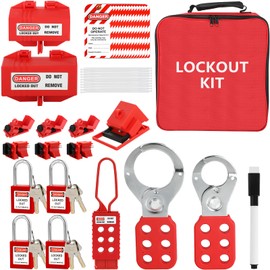 Lockout Tagout Kit Electrical Loto 33Pcs - Safety Padlocks Clamp-On Circuit Breaker Lockout, Group Lockout Hasps, Lockout Tag, Universal Multi- Pole Breaker and Red Carrying Bag