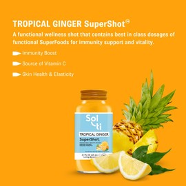 Organic TROPICAL GINGER SuperShot Drink, Aids in Collagen Production and Promotes Skin Elasticity, SuperFood by Sol-ti, Cold-Pressed Fruit Juice Blend, 12 Pack (2.1 Fl oz)
