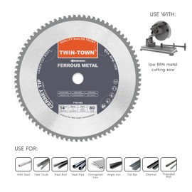 TWIN-TOWN 14-Inch 80 Teeth Dry Cut Mlid Steel and Ferrous Metal Cermet Saw Blade with 1-Inch Arbor