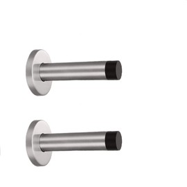 Stainless Steel Door Stopper, Wall Mounted Doorstop with Rubber Buffer Bumper, 90mm Long Door Stop for Bedroom Home Office, Pack of 2