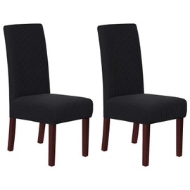 H.VERSAILTEX Stretch Dining Chair Covers Set of 2 Chair Covers for Dining Room Parsons Chair Slipcover Chair Protectors Covers Dining, Feature Textured Checked Jacquard Fabric, Black