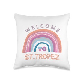 St. Tropez Style Summer Vacay Souvenir Julib Kids Saint Tropez Beach Rainbow Bohemian Hippie Party Woman Man Throw Pillow, 16x16, Multicolor