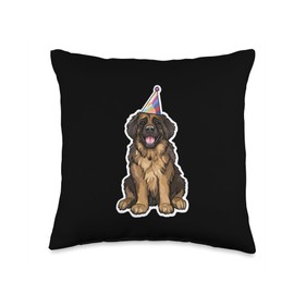 Leonberger Birthday Dog Wearing Birthday Party Hat Throw Pillow