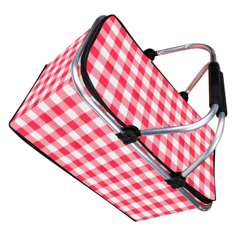 Picnic Basket Foldable Oxford Cloth Insulated Storage Basket with Check