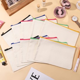 Smilcloud Blank Canvas Bags with Zipper, 20 Pcs Multipurpose Canvas Pouch, Canvas Makeup Bag Cosmetic Bags Pencil Case, DIY Craft Bags for Women Girls Students