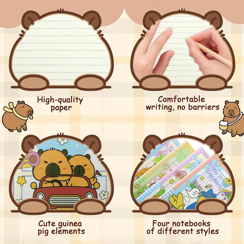 Geluode Capybara Notebooks, A5 Size, 4 Packs in 4 Designs,