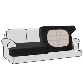 H.VERSAILTEX Stretch Velvet 2 Piece T Cushion Sofa Slipcovers Individually Sofa Cushion Covers for 2 Cushion Couch Seat Cushion Covers for Sofa Seat Cushion Covers Stay in Place (Sofa, Black)