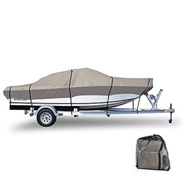 GEARFLAG Trailer Boat Cover 600D Heavy Duty Waterproof Marine Grade UV Resistant fits V-Hull Tri-Hull Runabouts Fishing Boat Reinforced Adjustable Side Straps (14'-16' Long, 600D, Beam Width to 90")