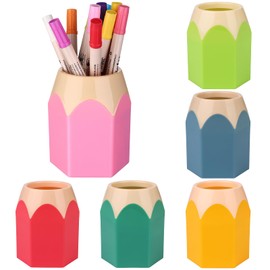 ULELE 6 Pcs Plastic Pen Vase Pencil Pot Pencil Shaped Pen Holder Teacher Pencil Cup Pencil Storage Organizer Colorful Pencil Holder Creative Pencil Tip Design Pencil Pot for Students Office School