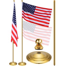 Threan Indoor Telescoping Flag Pole with Base and Ball Top Indoor Flag Pole and Stand Heavy Duty Indoor Stainless Steel Flag Pole Base for House Office Decor, Flag Not Included (Gold, 6.56 ft)