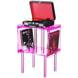 solaround Acrylic Record Player Stand, with Vinyl Storage, Clear Acrylic Side Table, Pink (Pink)