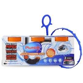 PlumbRx Drain Opener Cups | Hair Clog Remover | Drain Cleaner For Toilets, Sinks, Tubs - Septic Safe | 3 Uses + Hair Snake