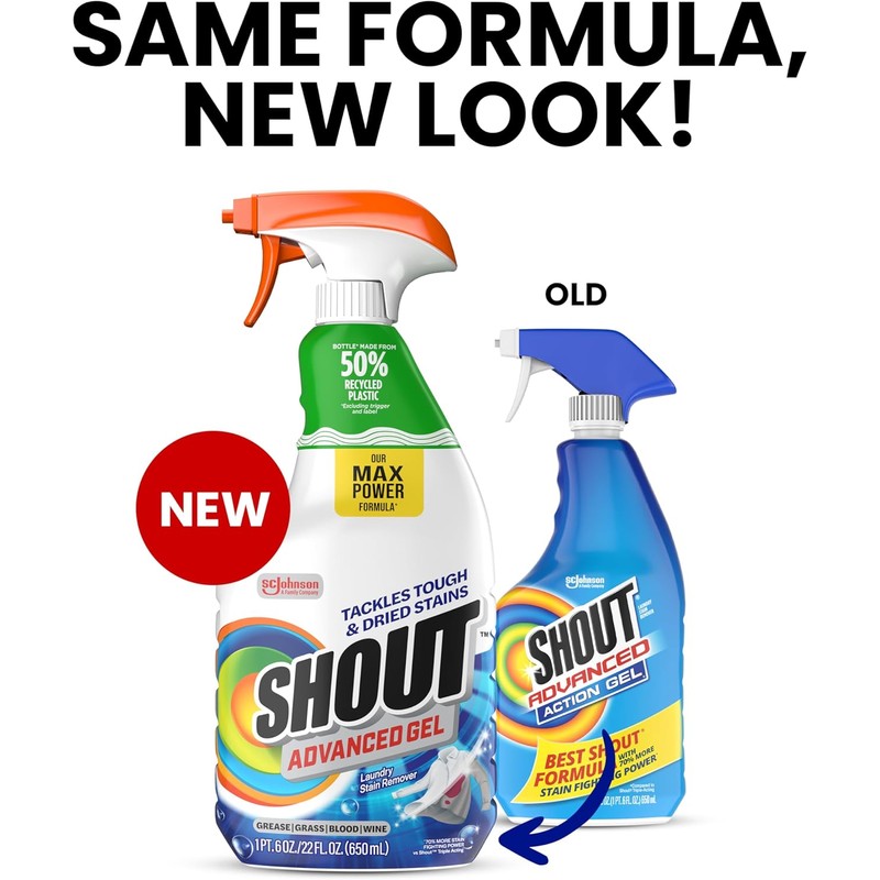 SHOUT Advanced Laundry Stain Remover Gel for Clothes Laundry, Breaks