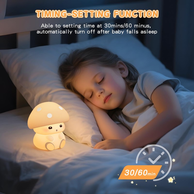 Mushroom Night Light for Kids Room 7 Colors 3 Brightness