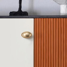 Pidynx 6 Pack Gold Cabinet Knobs 1.3" Brushed Gold Egg Drawer Knobs Zinc Alloy Single Hole Pulls for Dresser 33mm Oval Cupboard Handles for Kitchen Wardrobe Cabinet Bathroom Hardware
