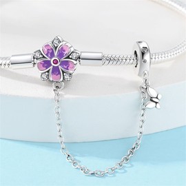 LONGLUCK Women's 925 Silver Snake Chain Dragonfly and Four Leaf Clover Pendant Beads Charm Bracelet with 5A Cubic Zirconia for Women Gift for Her