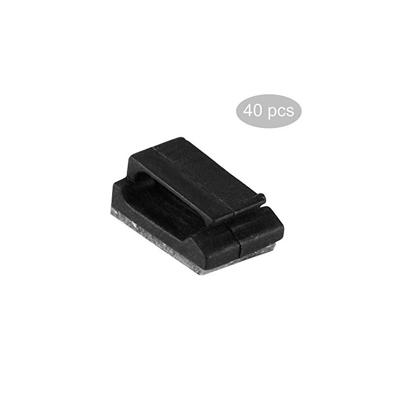 Clips Autoadhesivos para Organización de Cables, 40 Piezas, Negro, Plástico,