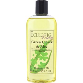 Green Clover and Aloe Massage Oil, 8 oz, with Sweet Almond Oil and Jojoba Oil, Preservative Free, Perfect for Aromatherapy and Relaxation