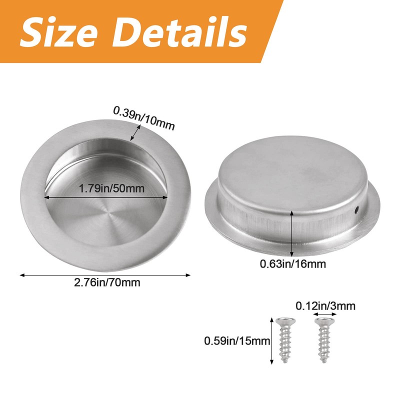 MOROBOR 2.7inch Round Embedded Door Handle, 4pcs Stainless Steel Round
