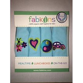 Fabkins Everyday Organic Cloth Napkins for Kids (Flower Power--Solid Turquoise)