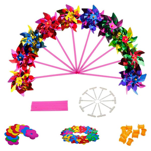 Lawn Pinwheels, Party Pinwheels Windmill Rainbow Pinwheel DIY Pinwheels Set for Kids Toy Garden Lawn Decor, 100 PCS