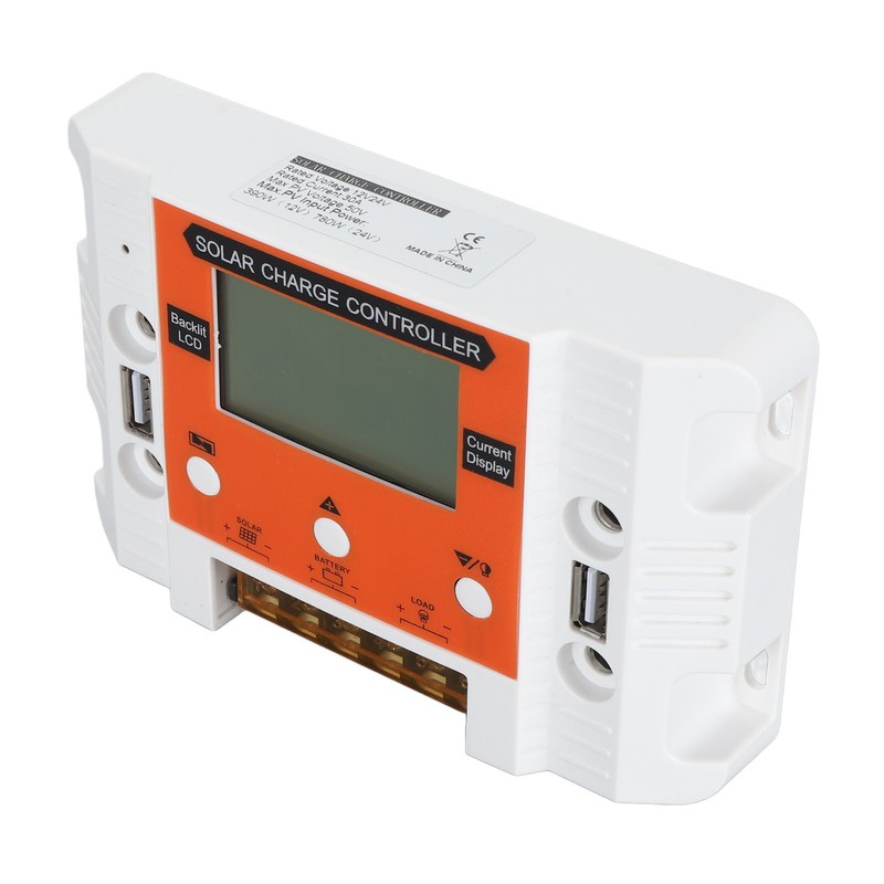 Solar Charge Controller LCD Backlit Display Memory Function Dual USB