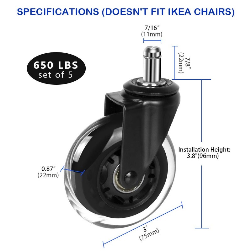 Hirate 3" Chair Casters Heavy Duty Lockable Swivel Caster Replacement