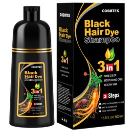 Shampoo para Canas 3 en 1, Champú Colorante para Teñir el Cabello Negro, Cobertura de Canas con Ingredientes Herbales, 500ml (Negro)