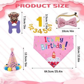 Dog Birthday Hat Bandana Party Decorations, Reusable Dog First Birthday Supplies with Banner Bowtie Numbers Crown, Cute 1st Large Puppy Girl Happy Birthday Outfit Shirt, One Size for Dogs Pet (Pink)