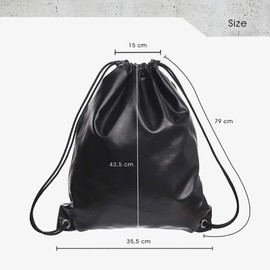 whatUneed Drawstring Bag for Men Women Leather Backpack Gym Bag Backpack Gym Bag Outdoor Travel Sports Bag Pack for Adults, Smooth Black