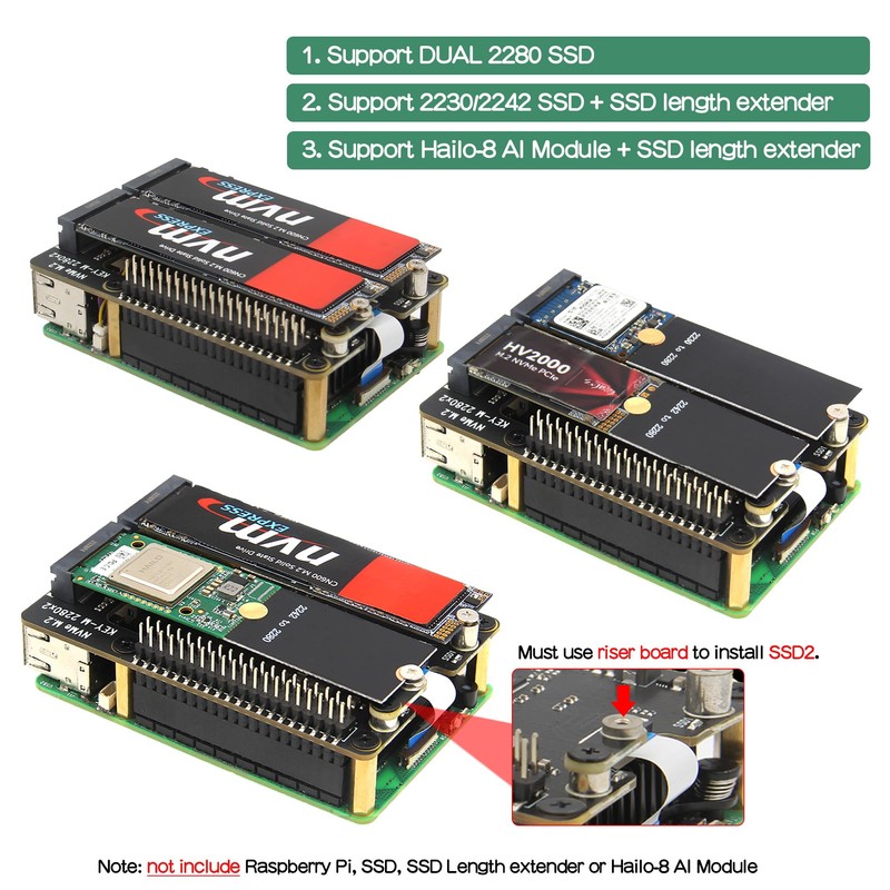 Geekworm X1004 PCIe to Dual M.2 HAT NVMe 2280 SSD